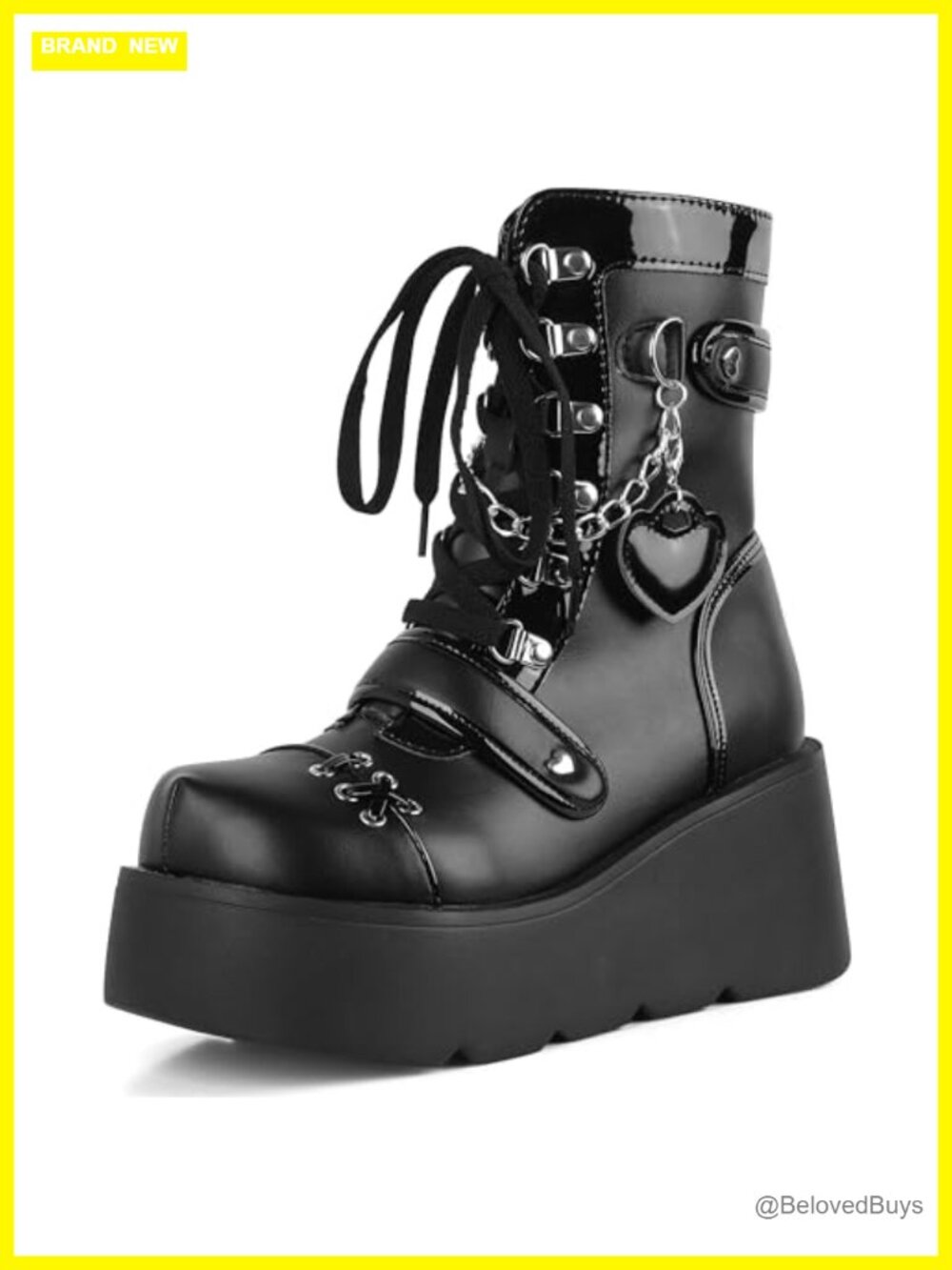 Platform Ankle Boots for Women Wedge Goth Round Toe Chunky Heel Faux Leather Zip